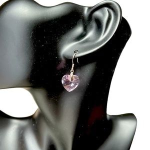 Drop earrings Austrian crystal hearts pink silver NIB